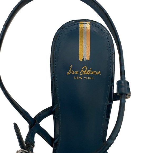 SAM EDELMAN Heels Kit Slingback Block Heel Sandal Wild Indigo Croc Embossed - Picture 5 of 6